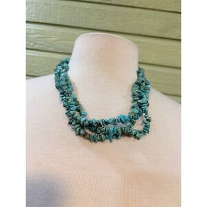 Esmor Turquoise Colored Stone Chip Multi Strand Necklace Silver Tone‎